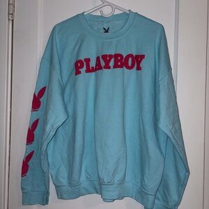 PLAYBOY Sky Blue Crewneck Sweater with Red Accents